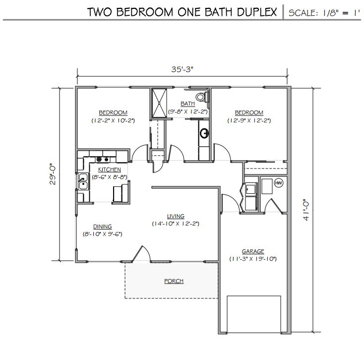 Two Bedroom One Bath Duplex